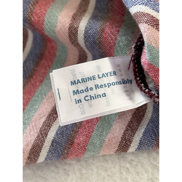 Marine Layer Ivy Smocked Maxi Dress Linen Blend Striped in Brick Size XL - Picture 9 of 14